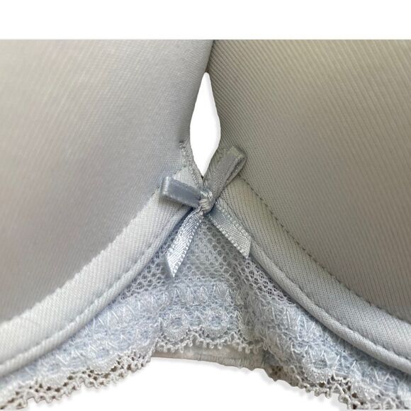 😍2/$20 NEW 34A Sabina 𝅺Women’s Lined Padded Mesh Lace Trim Soft Blue Bra - Picture 3 of 5